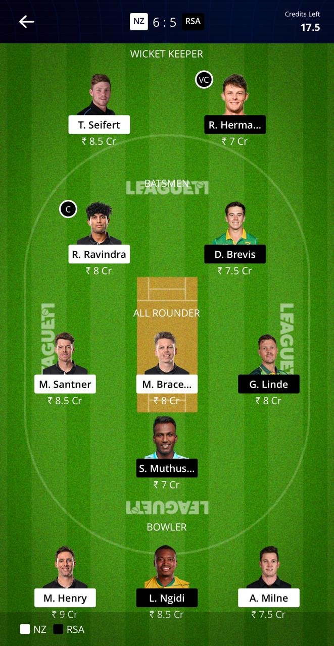 NZ VS SA LEAGUE11 TEAM