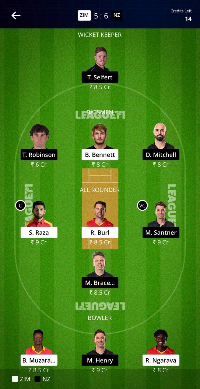 ZIM VS NZ LEAGUE11 TEAM